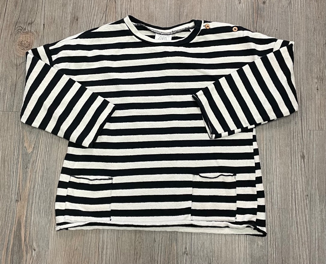 Black/White Stripe Zara LS Tee, 4-5Y