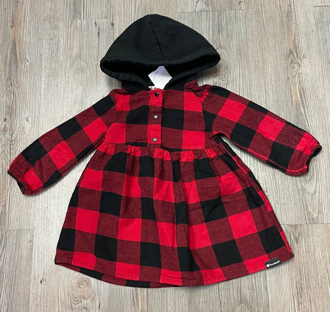 Plaid Red Canadiana Hooded Dress, 12-18M