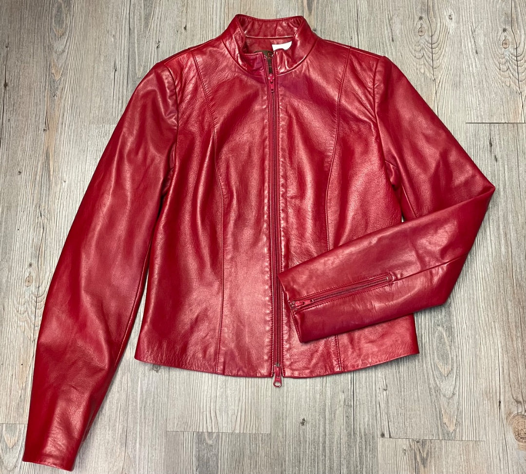 Red Danier Leather Jacket, XS/TP Ladies
