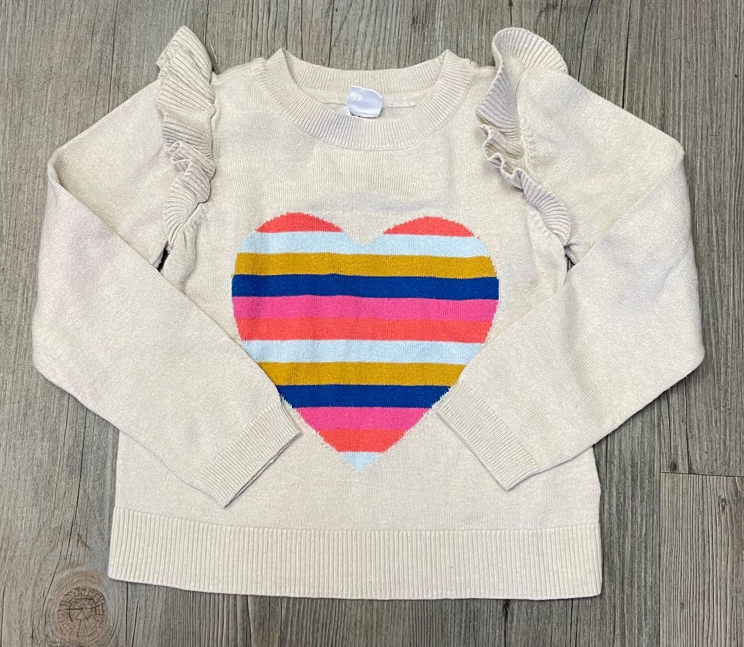 Ivory/Heart Gap Knit LS Tee, 4Y