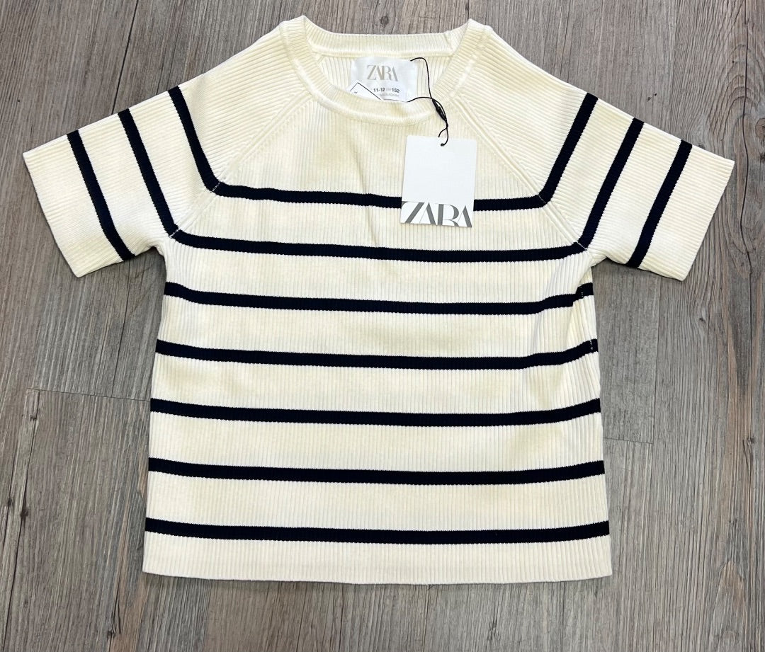 Stripe Black/Ivory Zara Knit Top SSL, 11-12Y