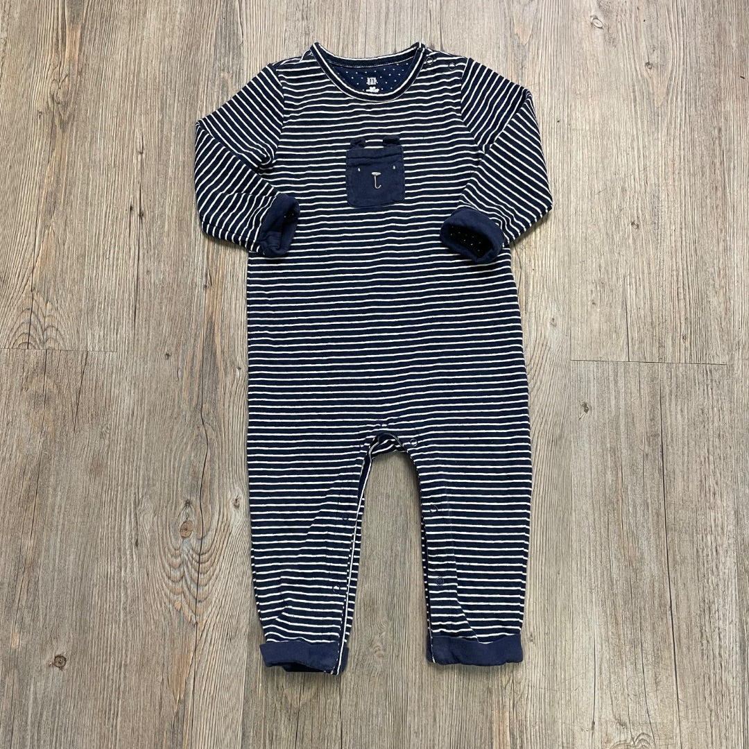 Navy Stripe Gap LS Onesie, 12-18M