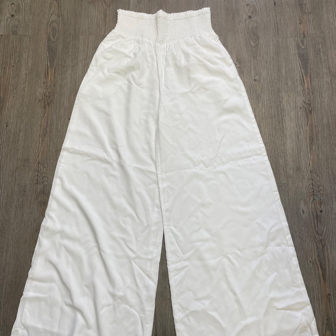 White KATIE J NYC Smocked Elastic Waist Barrel Summer Pants, 14Y