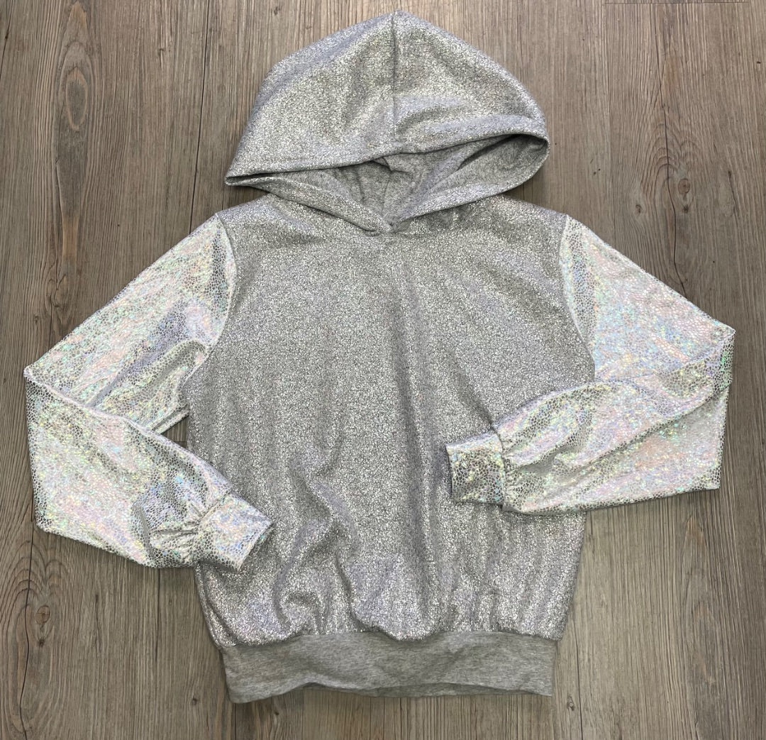 Silver Jazzmatazz Glitter Pullover Hoodie, 10-12Y