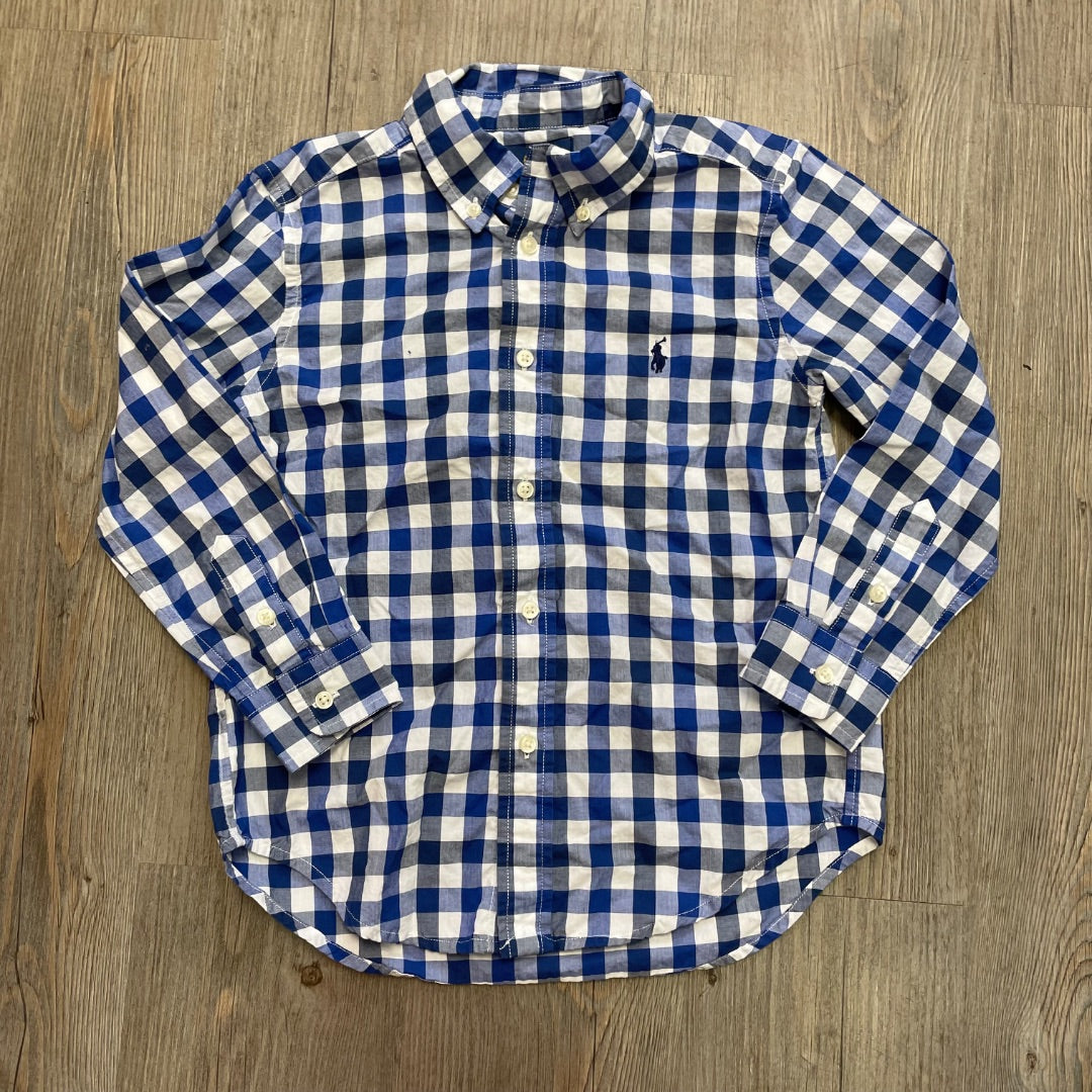 Plaid Blue Polo Ralph Lauren LS Shirt, 5Y