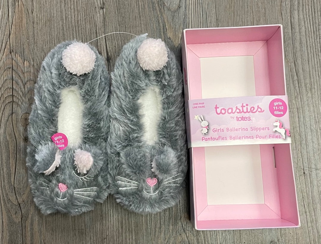 Grey Toasties Ballerina Slippers, 11-12Y