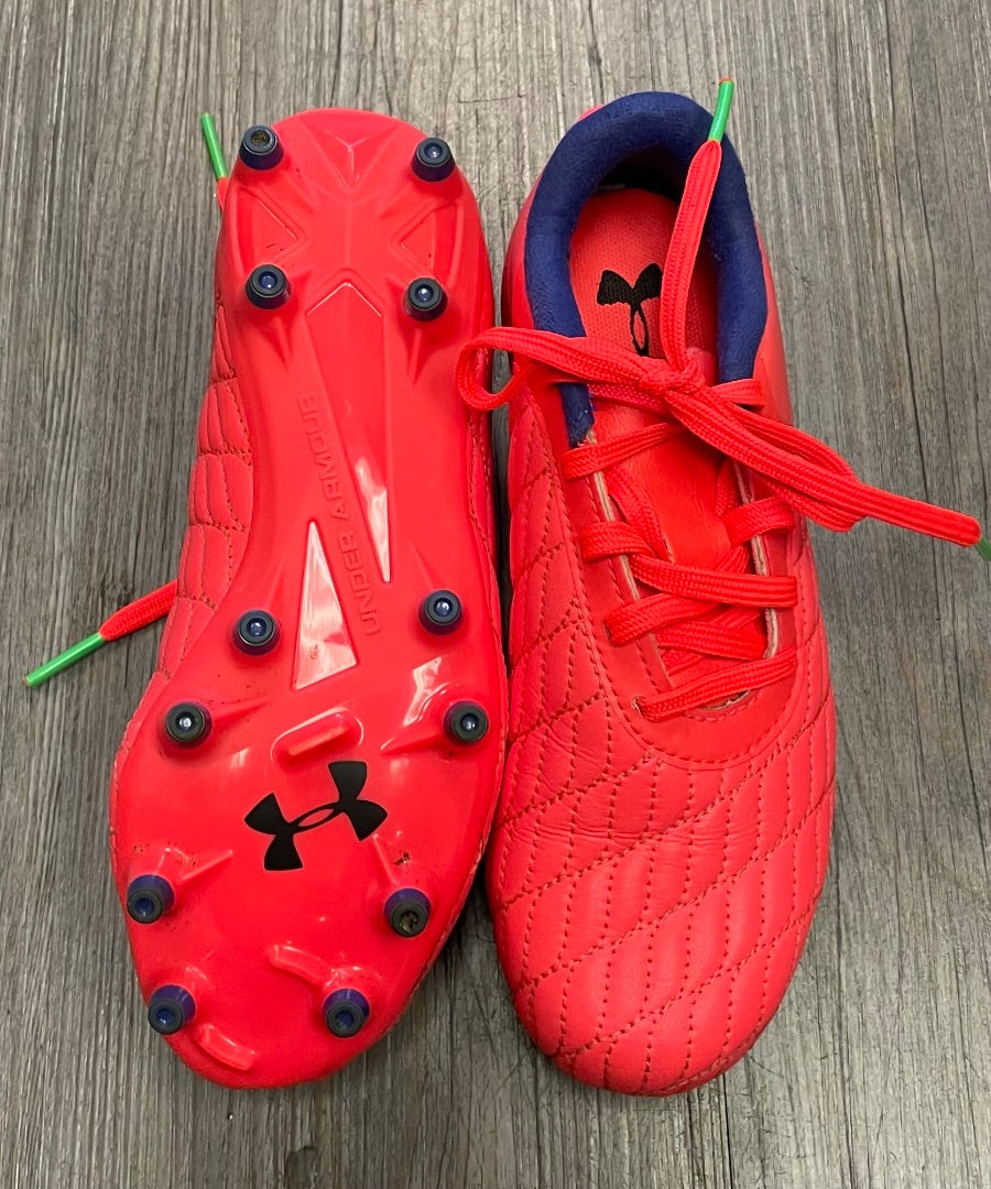 Neon Coral Under Armour Soccer Cleats, 1Y