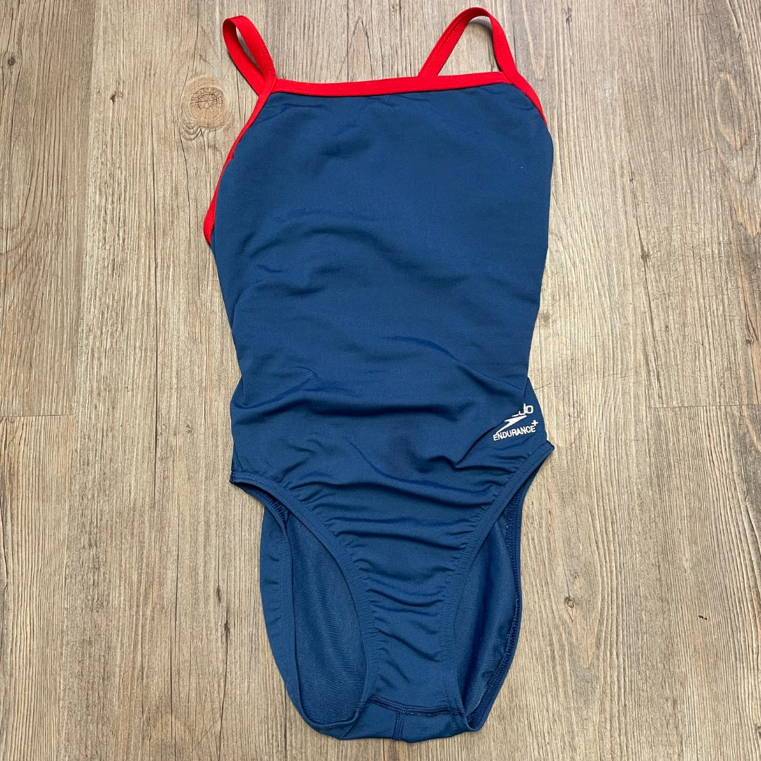 Navy Speedo Onepiece Bathing Suits, 12Y