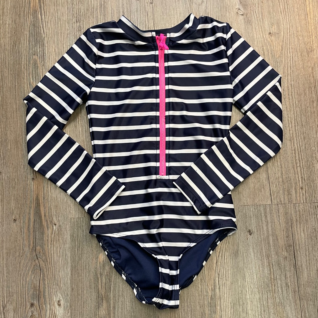 Navy Stripe Gap Onepiece Bathing Suit LS, 6-7Y