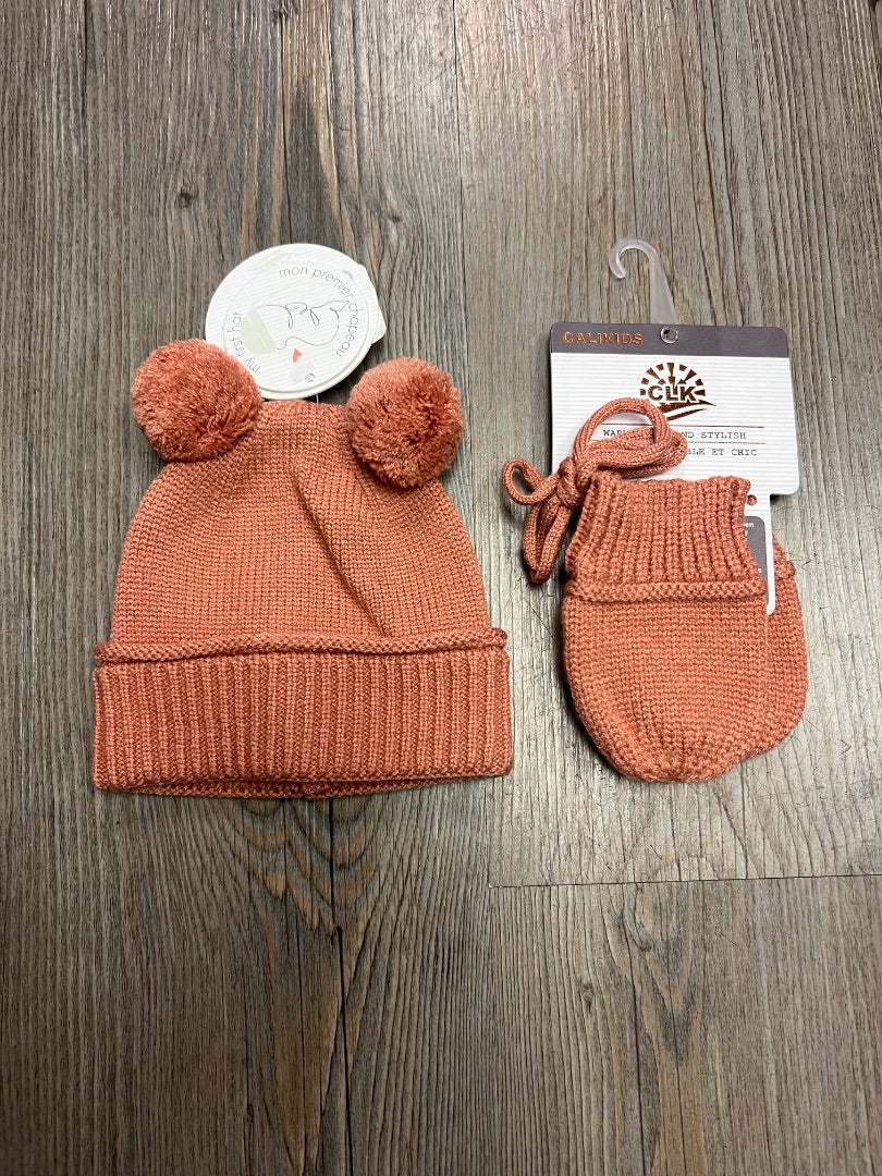 Apricot CaliKids My First Knit Pom Hat with Mittens, 2 Pcs, 0-6M