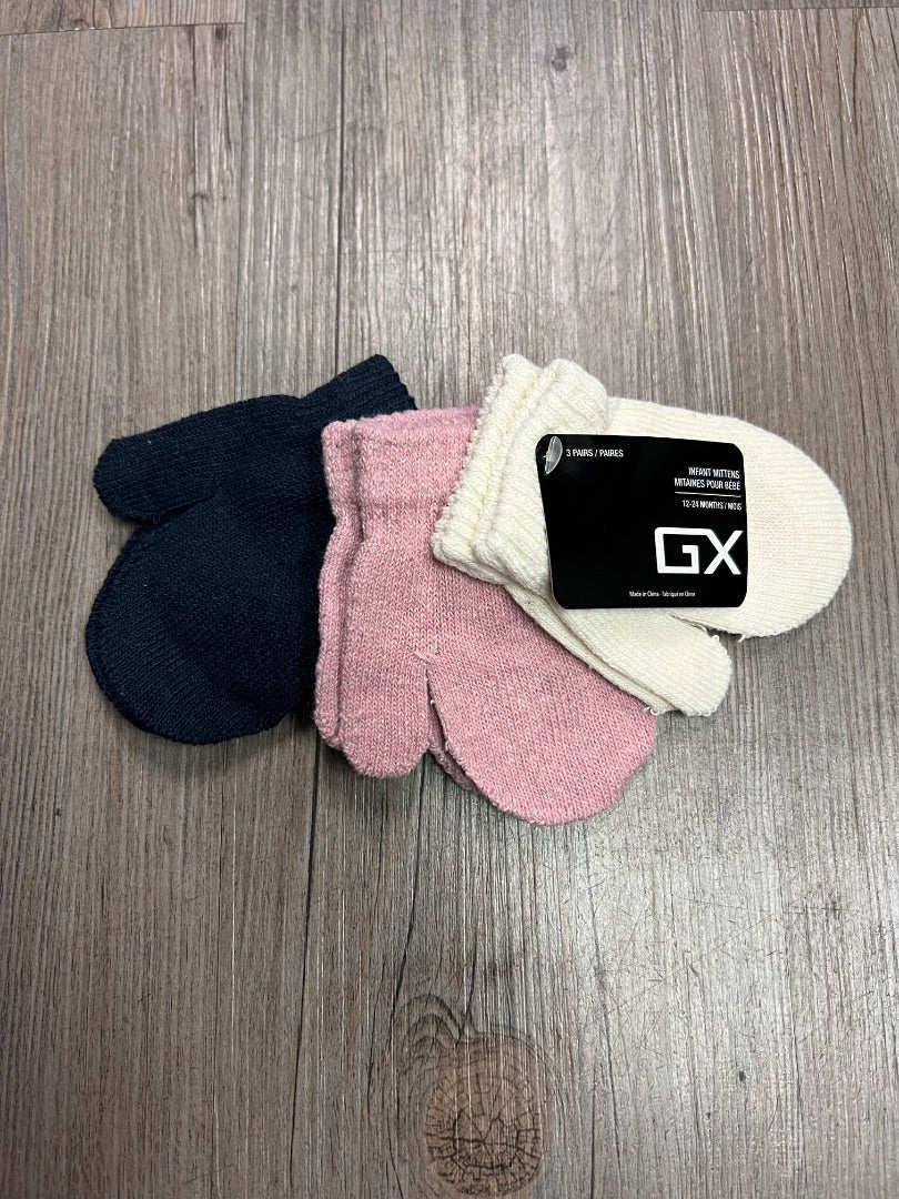 Cream Pink Navy Gertex 3 Pack Infant Mittens, 12-24M