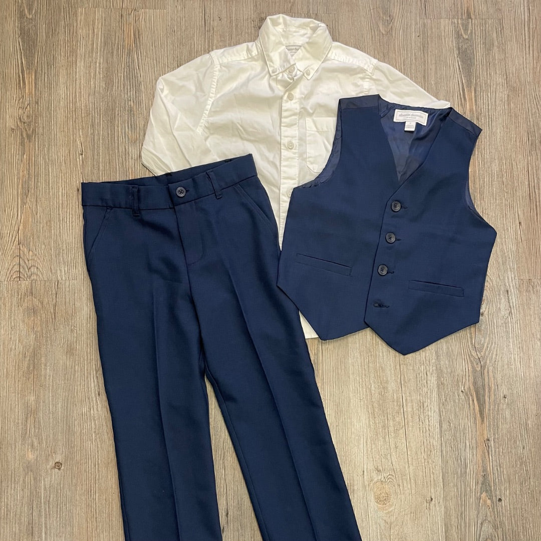 Navy White Special Occasion 3PC Dress Suit Set, 6Y