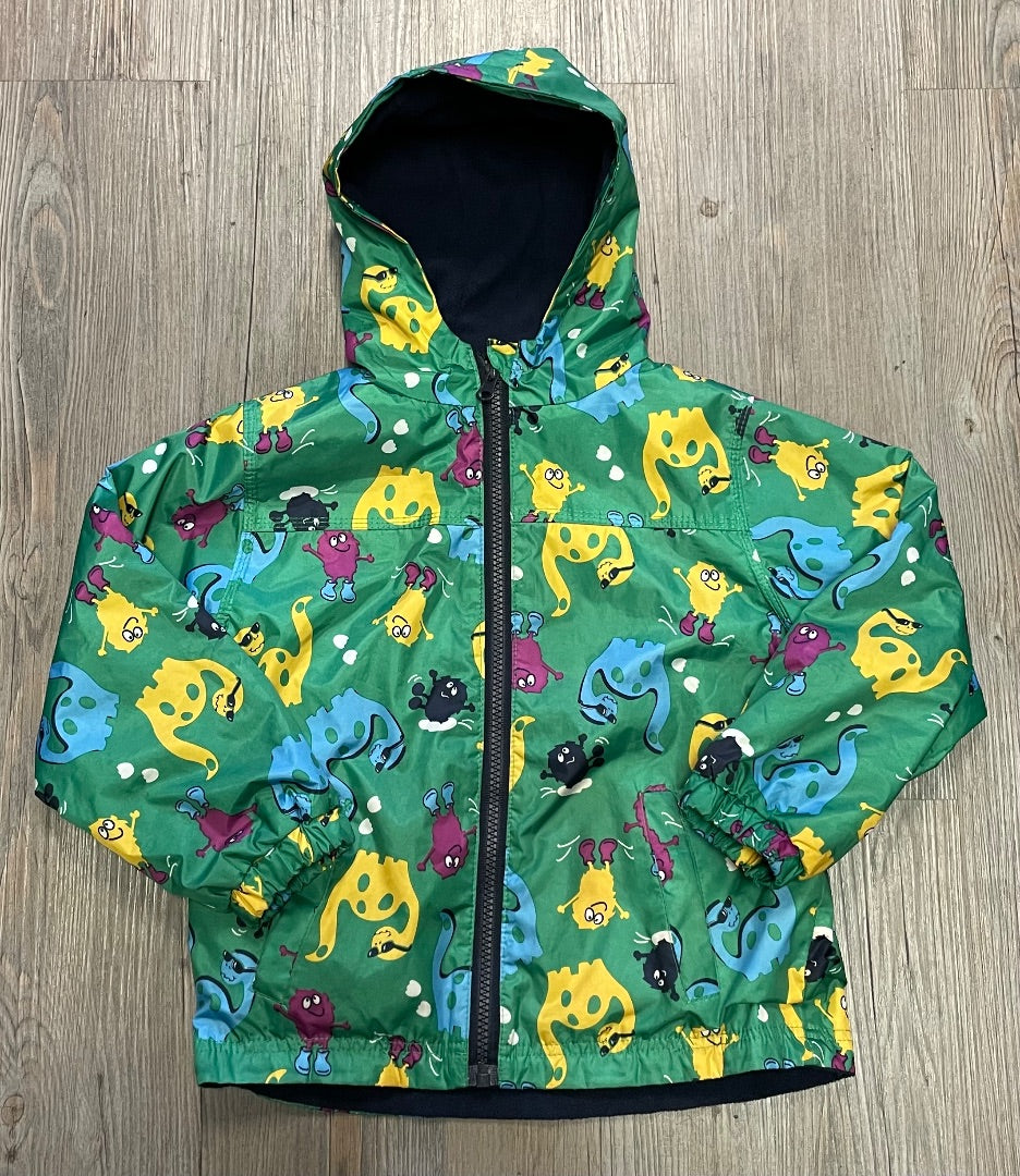 Green Dino Fleece Lined Rain Jacket, 4Y