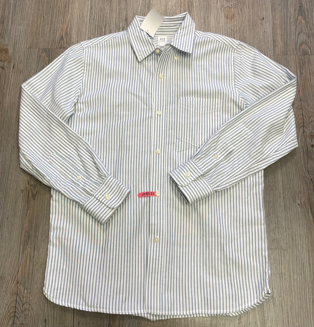 Blue/White Gap Striped Button Down Dress Shirt, 12Y