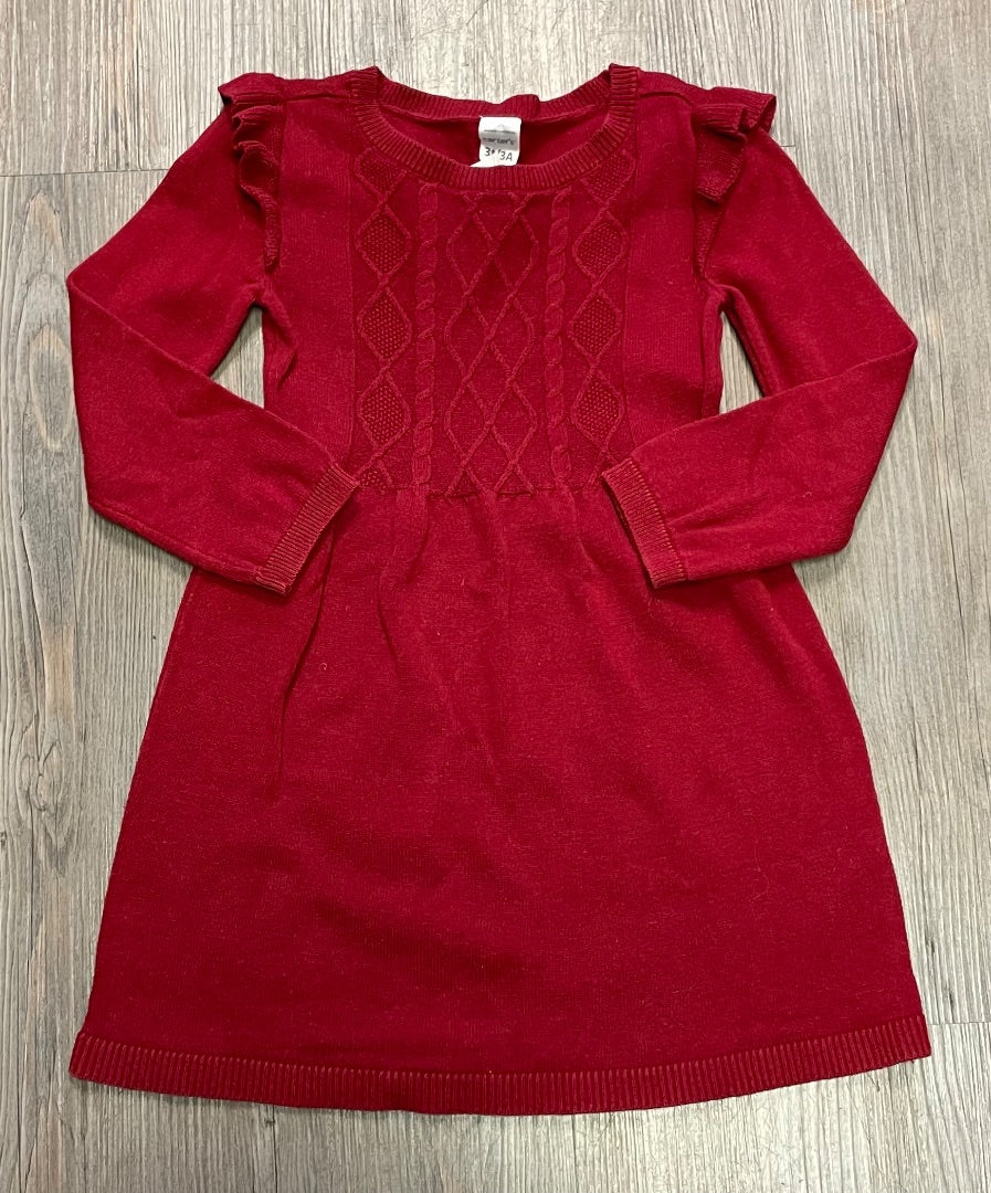 Red Carters LS Knit Dress, 3Y
