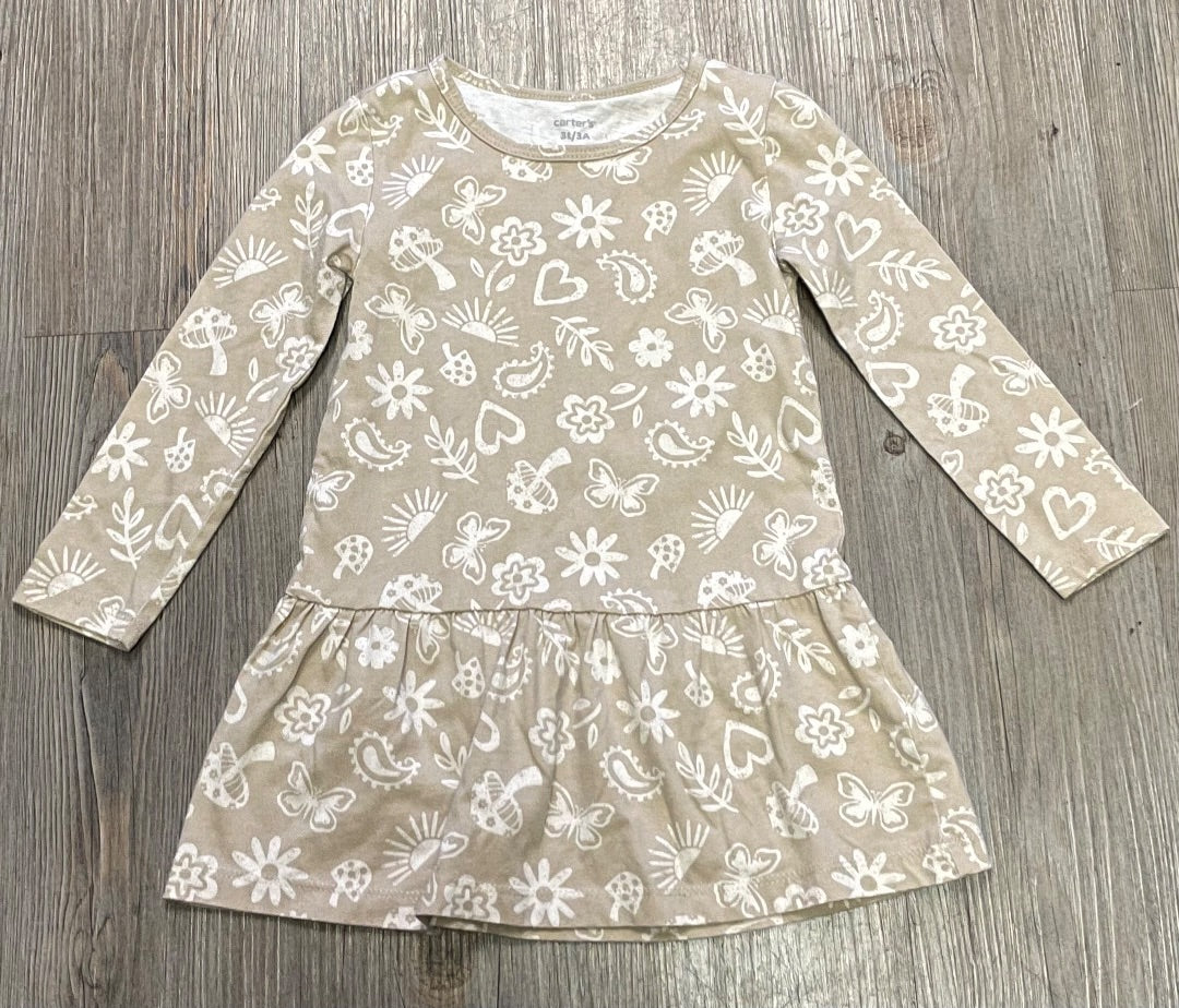 Beige Carters LS Dress, 3Y