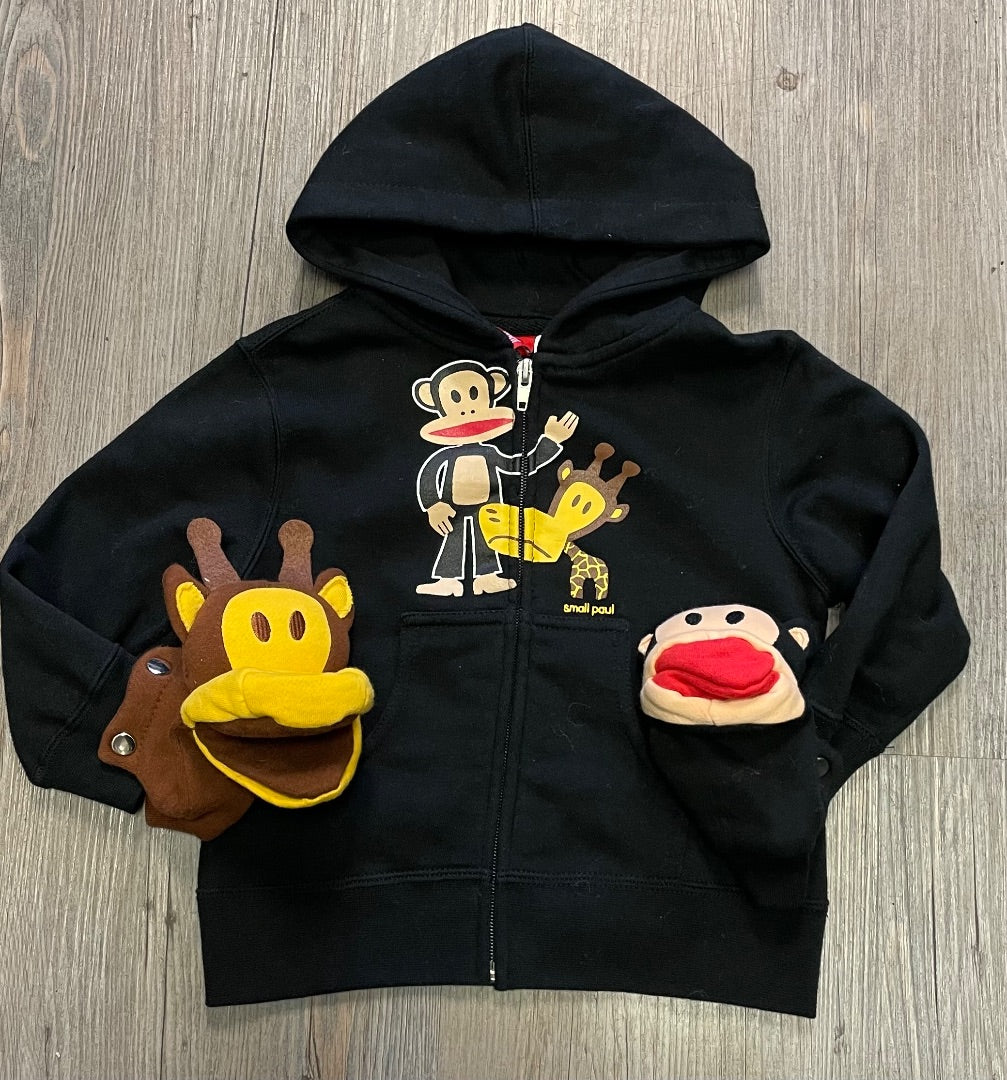 Black Small Paul Zip Hoodie, 2Y