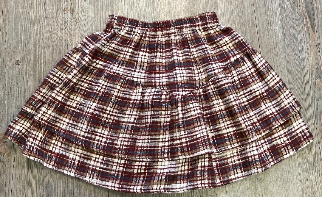 Burgundy Plaid Rylee+ Cru Tiered Mini Skirt, 12Y