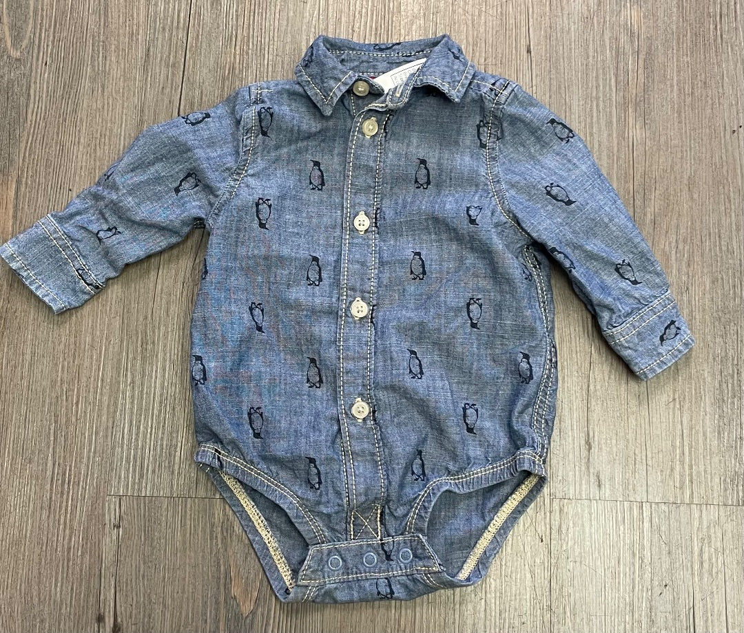 Blue Oshkosh LS Shirt Onesie, 6M