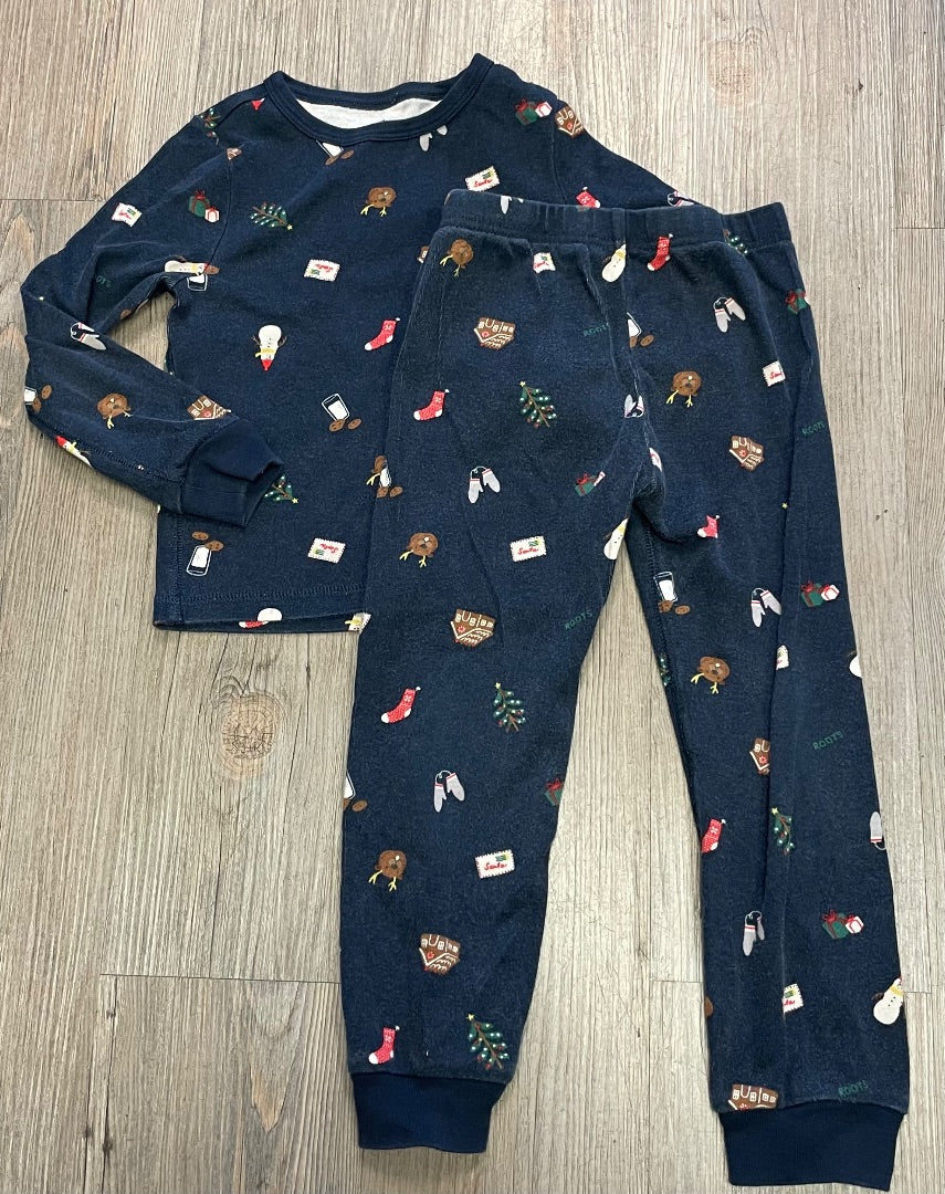 Navy Roots 2pc Holiday PJ Set, 4Y