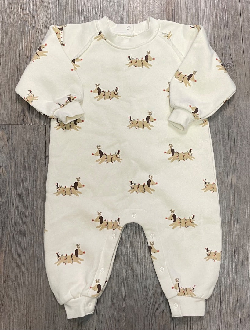 Christmas Ivory Rylee + Cru Raglan Jumpsuit, 6-12M