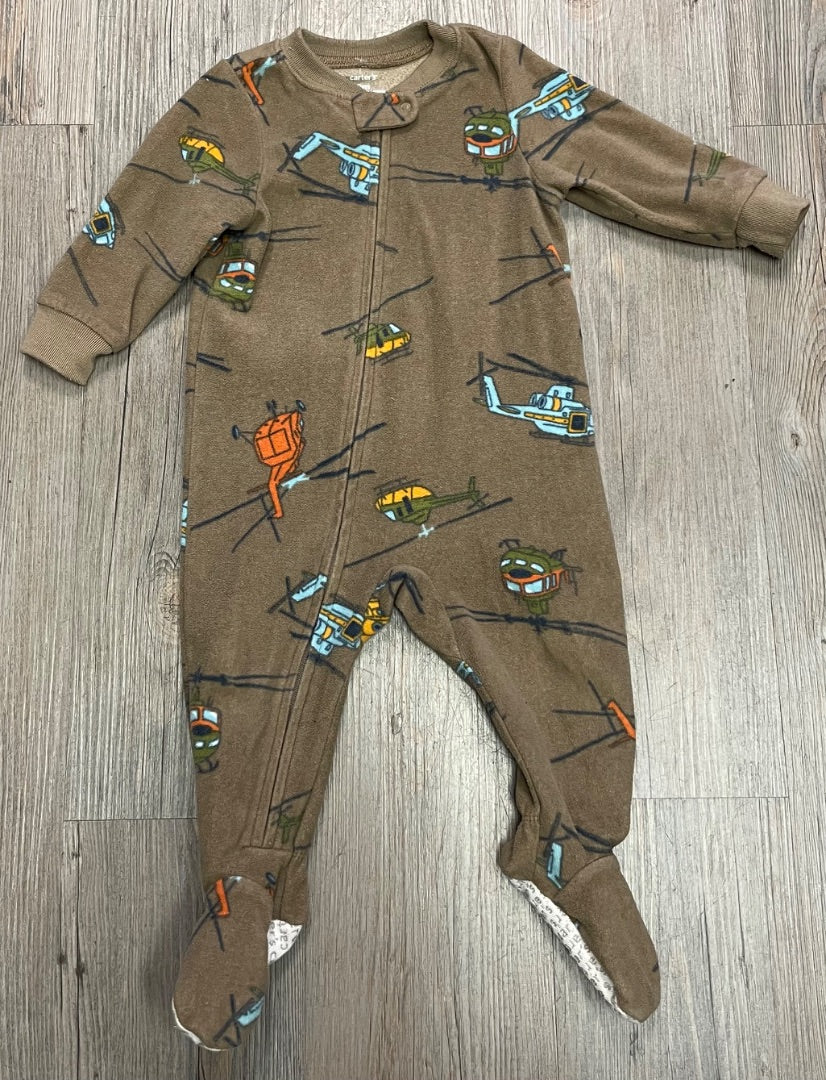 Brown Helicopters Carters PJ Fleece Onesie, 9M