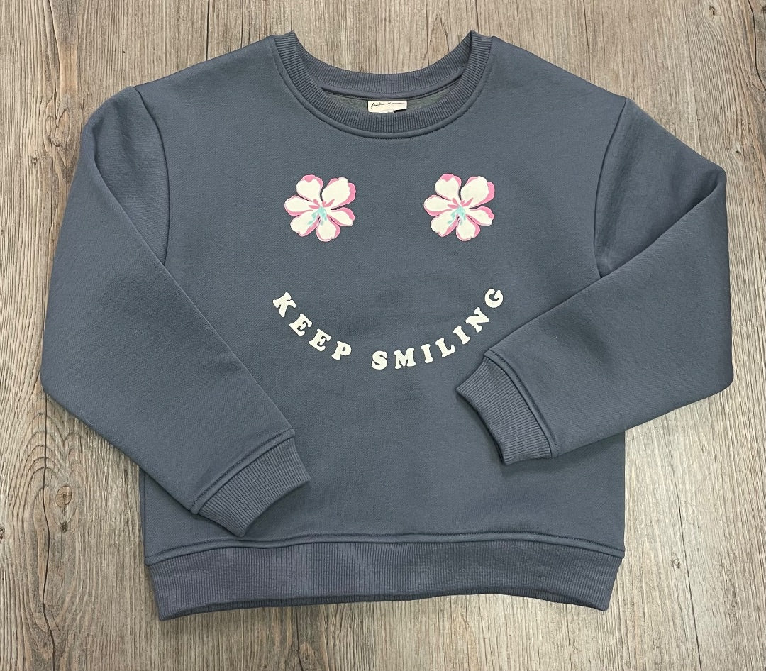 Dusty Blue F4A Smile Oversized Sweatshirt, 6-7Y