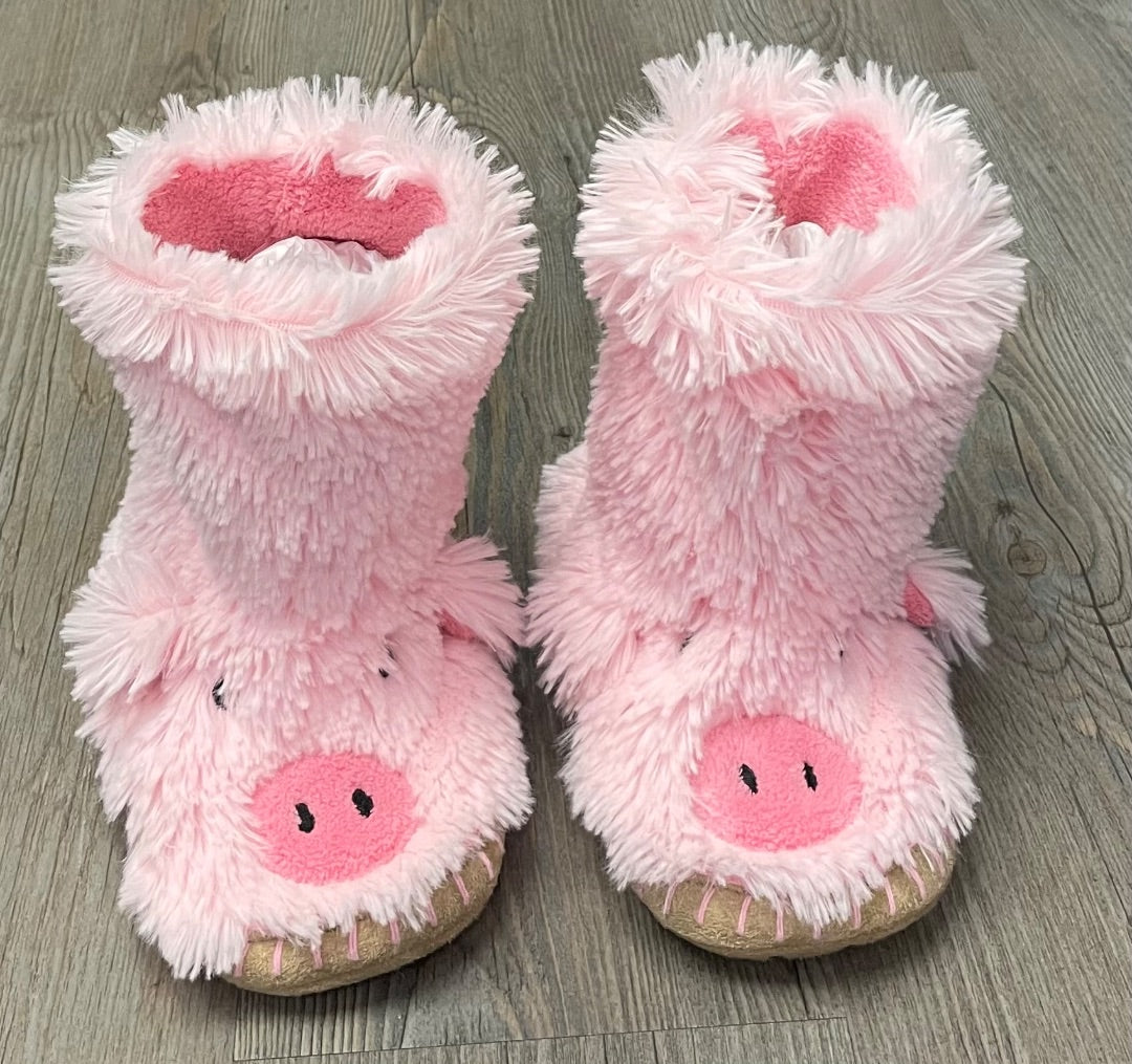 Pink Hatley Fuzzy Slouch Slippers, 10T-11Y