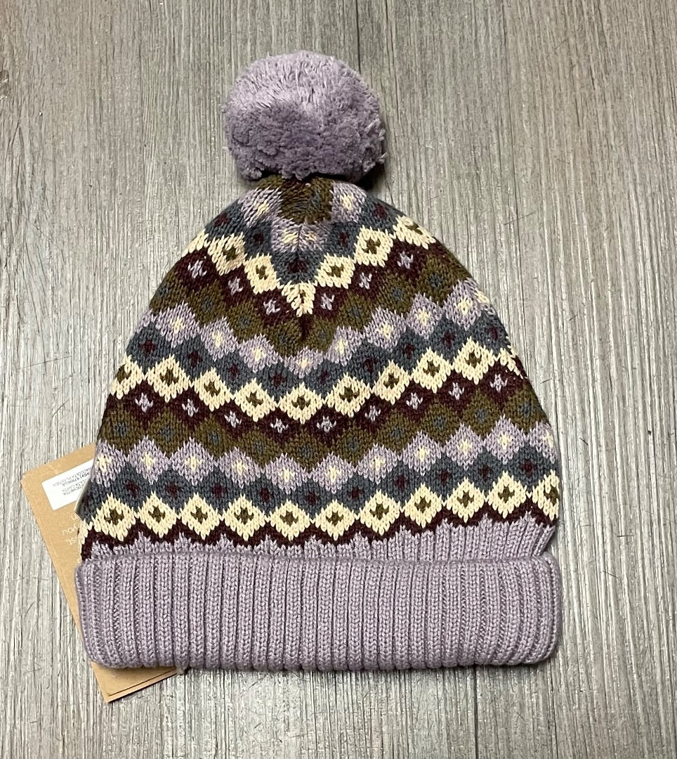 Purple Wheat Knit Pom Pom Hat, 3-5Y