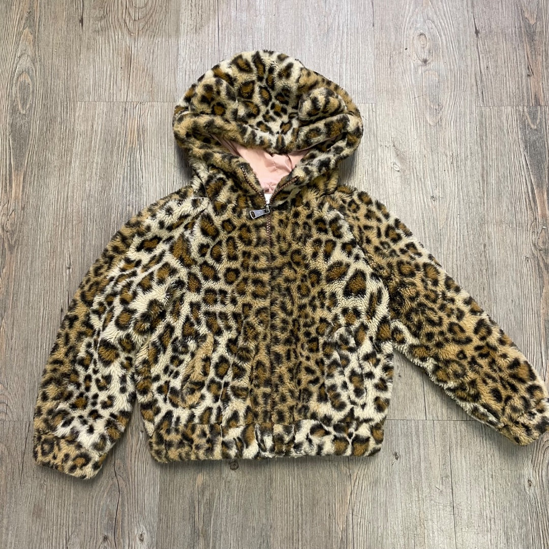 Leopard H&M Faaux Fur Hooded Jacket, 4Y