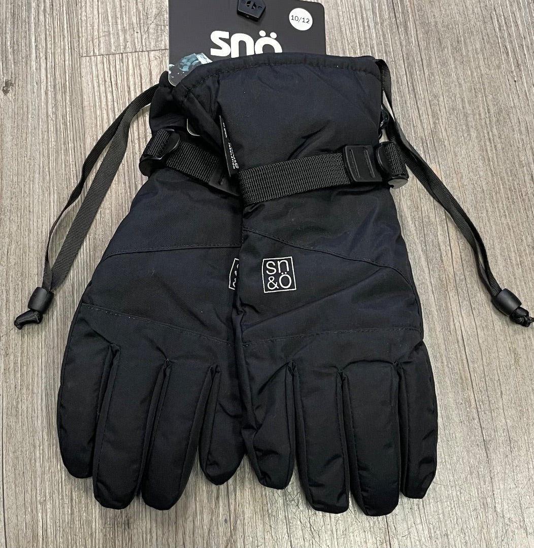 Black Sno Waterproof Winter Gloves, 10-12Y