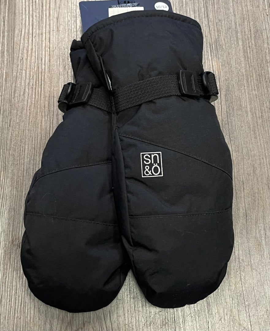 Black Sno Waterproof Winter Mittens, 10-12Y