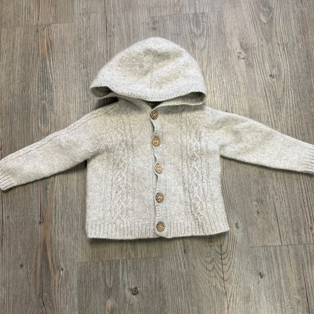 Oatmeal Wedoble Wool Blend Knit Hooded Cardigan, 6-12M