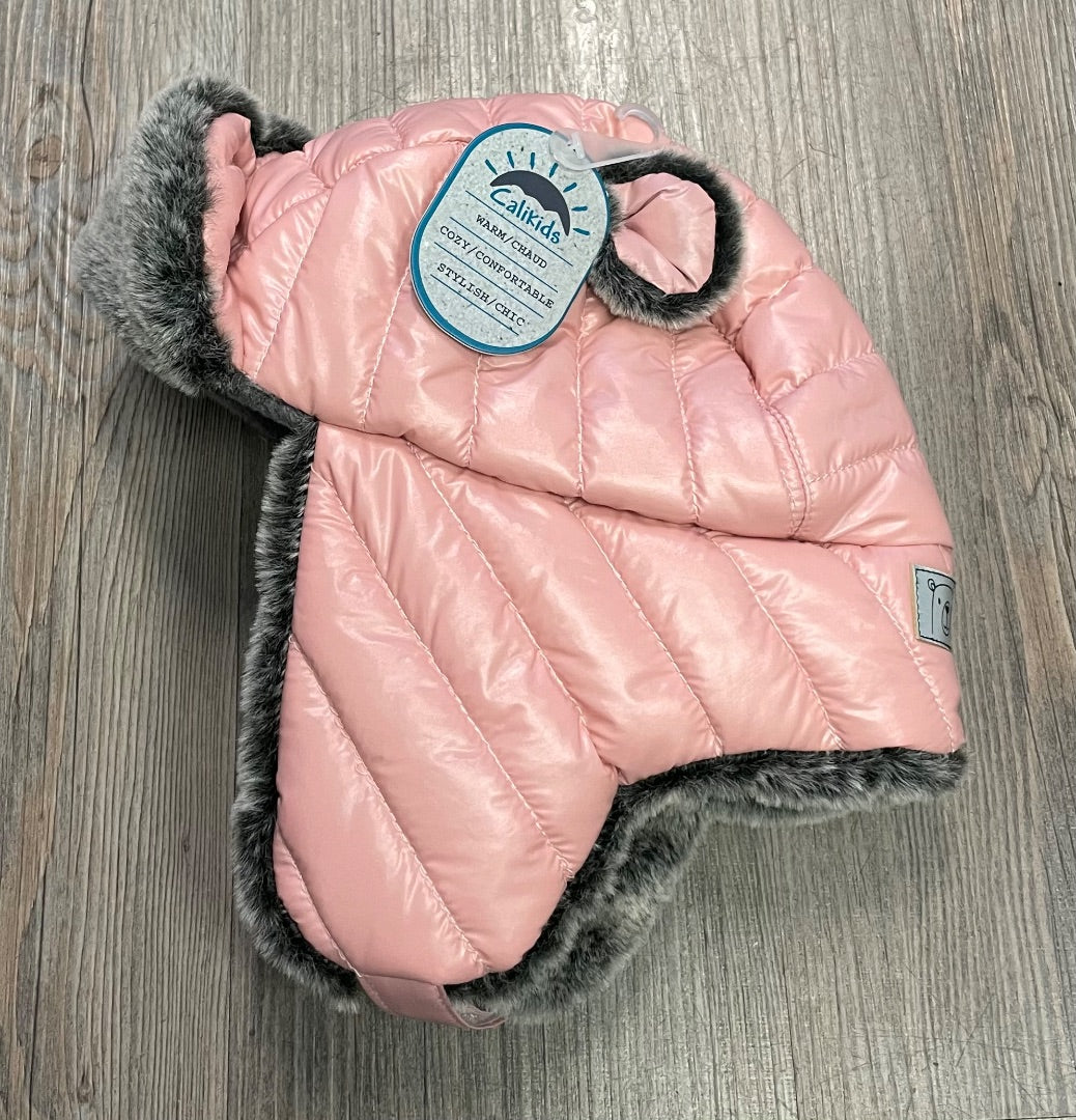 Pink CaliKids Water Repellent Fax Fur Hat, 12-24M