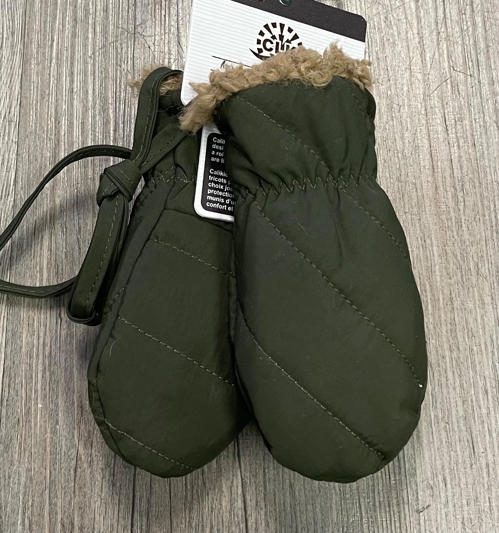 Olive Green CaliKids Waterproof Puffer Mittens, 9-18M