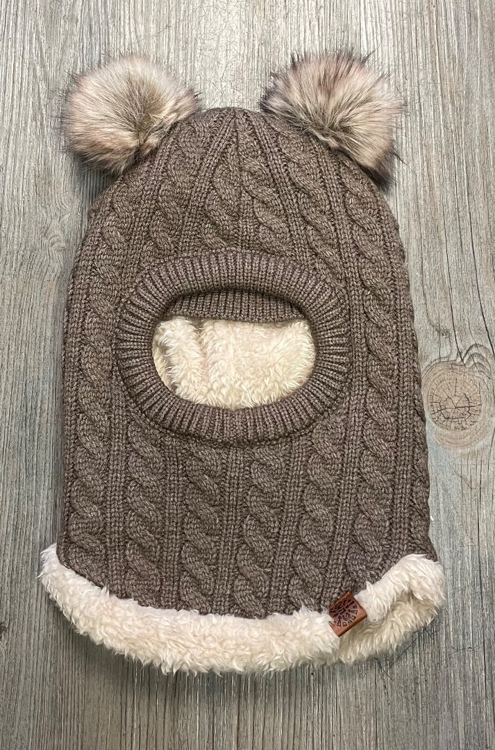 Wood CaliKids Knit Balaclava with Fur Poms , 9-24M
