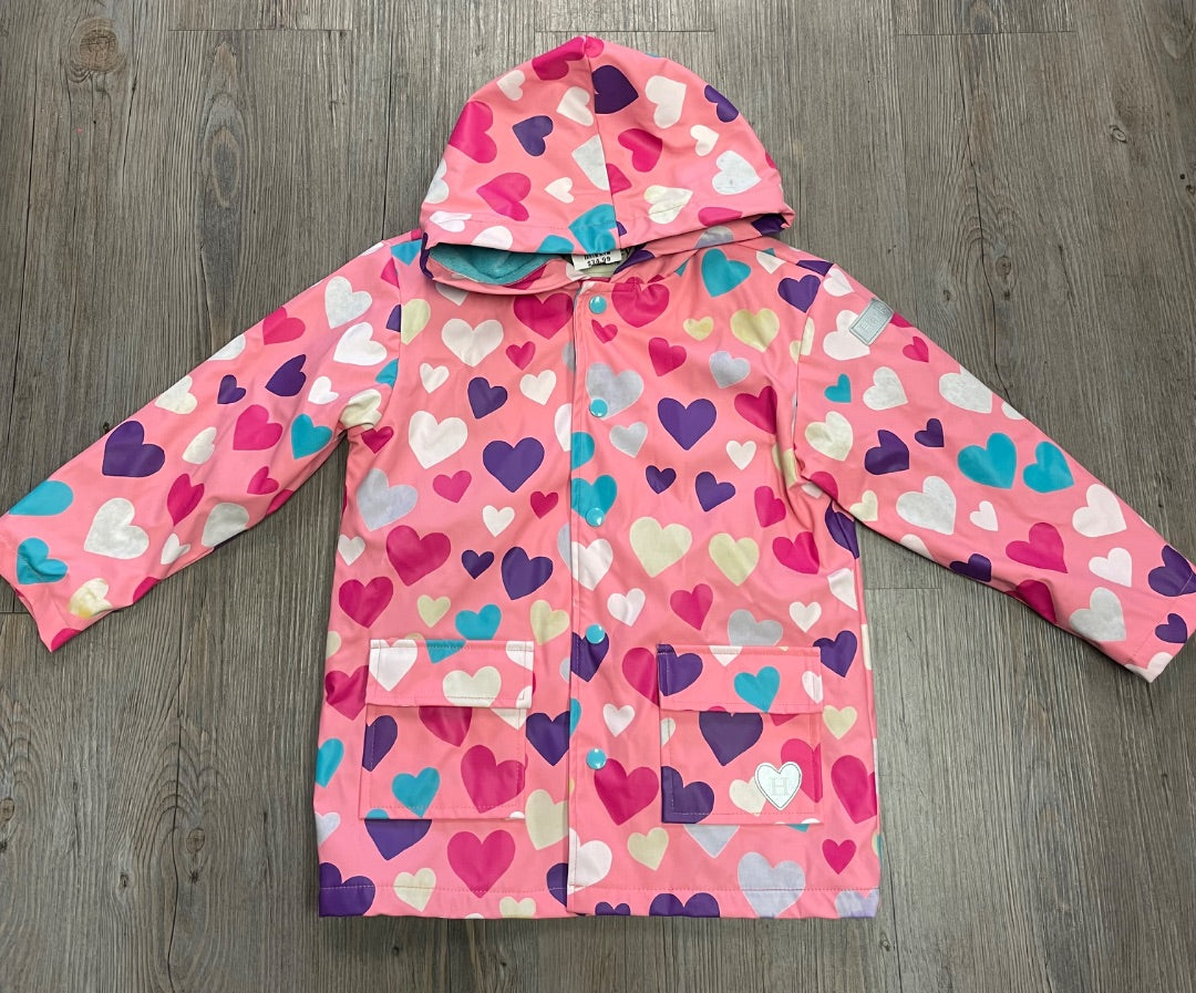 Multi Colour Hearts Hatley Changing Colour Rain Jacket, 5Y