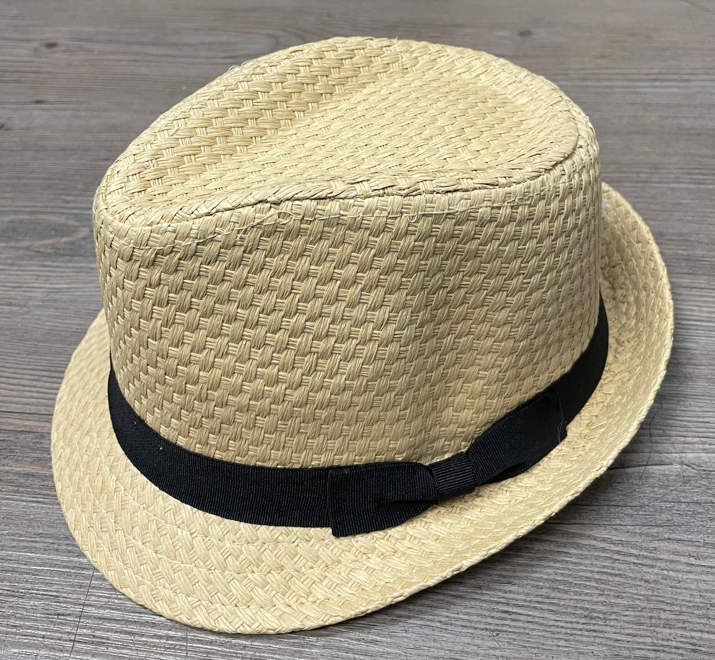 Straw Fodora With Black Ribbon, 8Y+