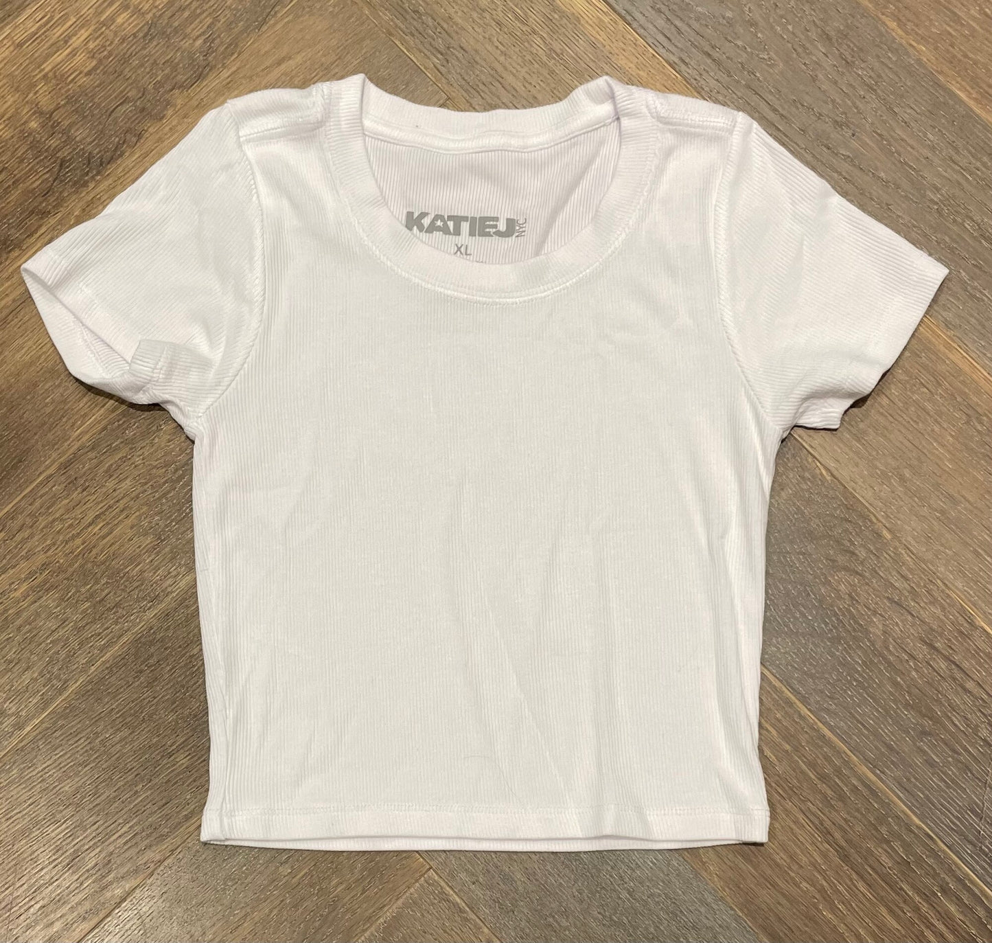 White Katie J NYC Ribbed Tee, 14Y