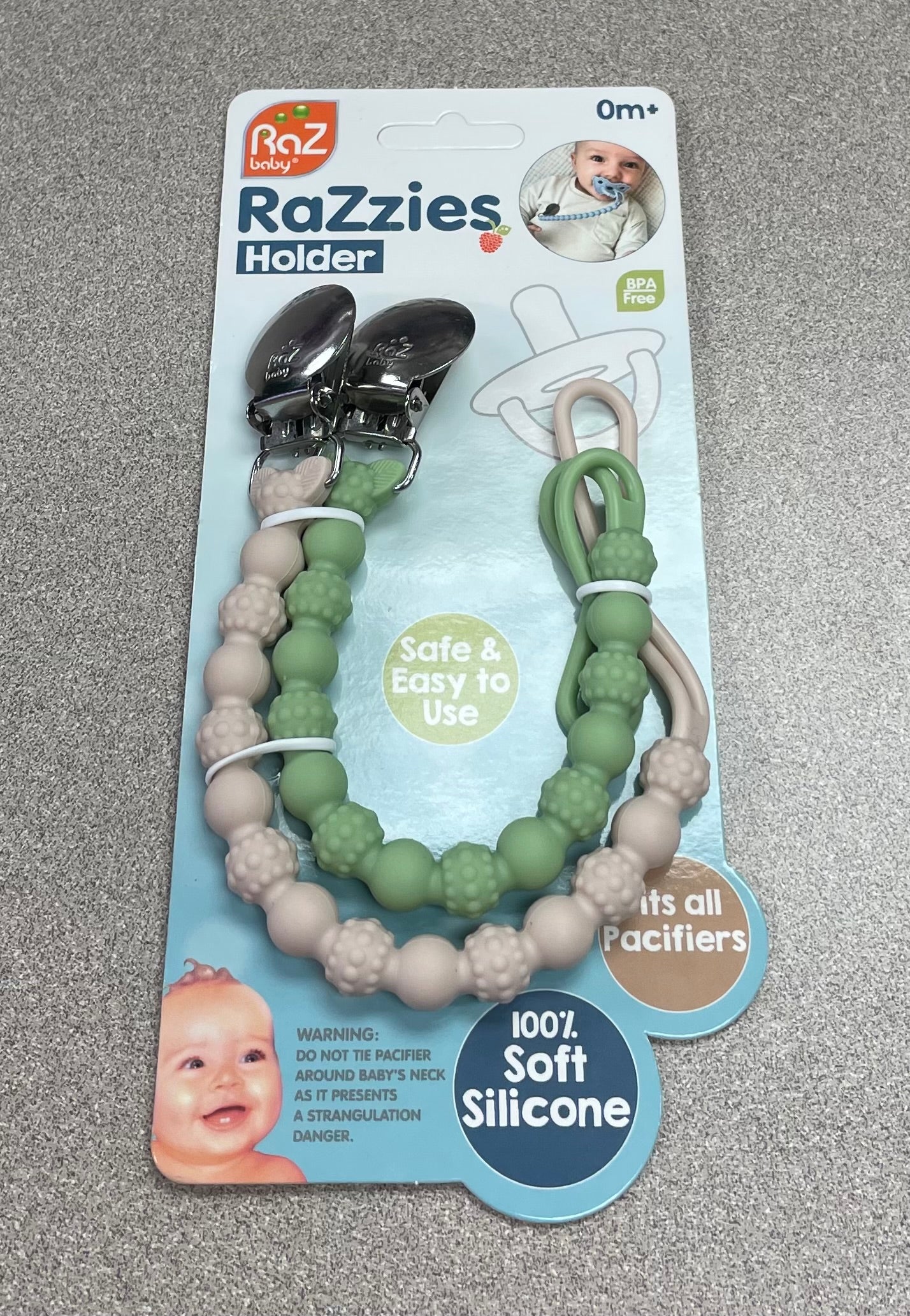 Pink/Gre Razbaby Pacifier Holder, 0M+