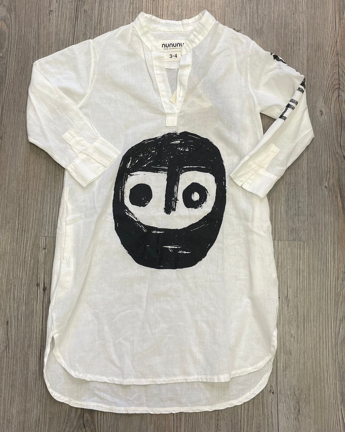 White NUNUNU Dress LS, 3-4Y