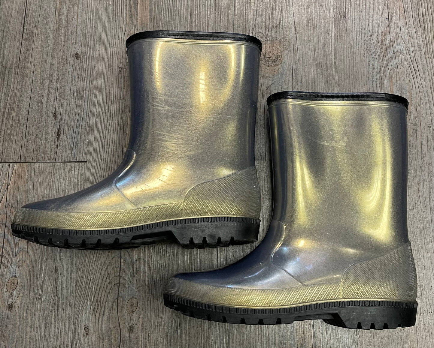 Gold Iridescent Rain Boots, 4Y