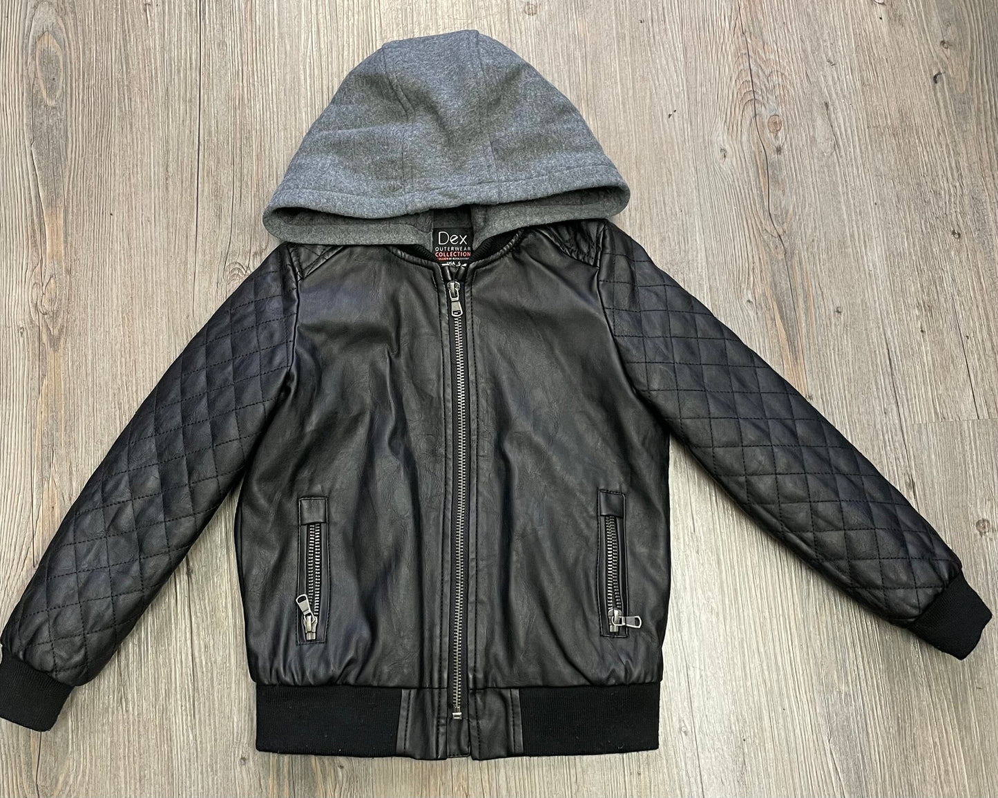 Black Dex Pleather Hooded Jacke, 5Y