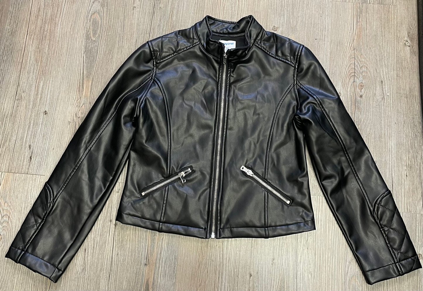Black Mayoral Pleather Jacket, 12Y