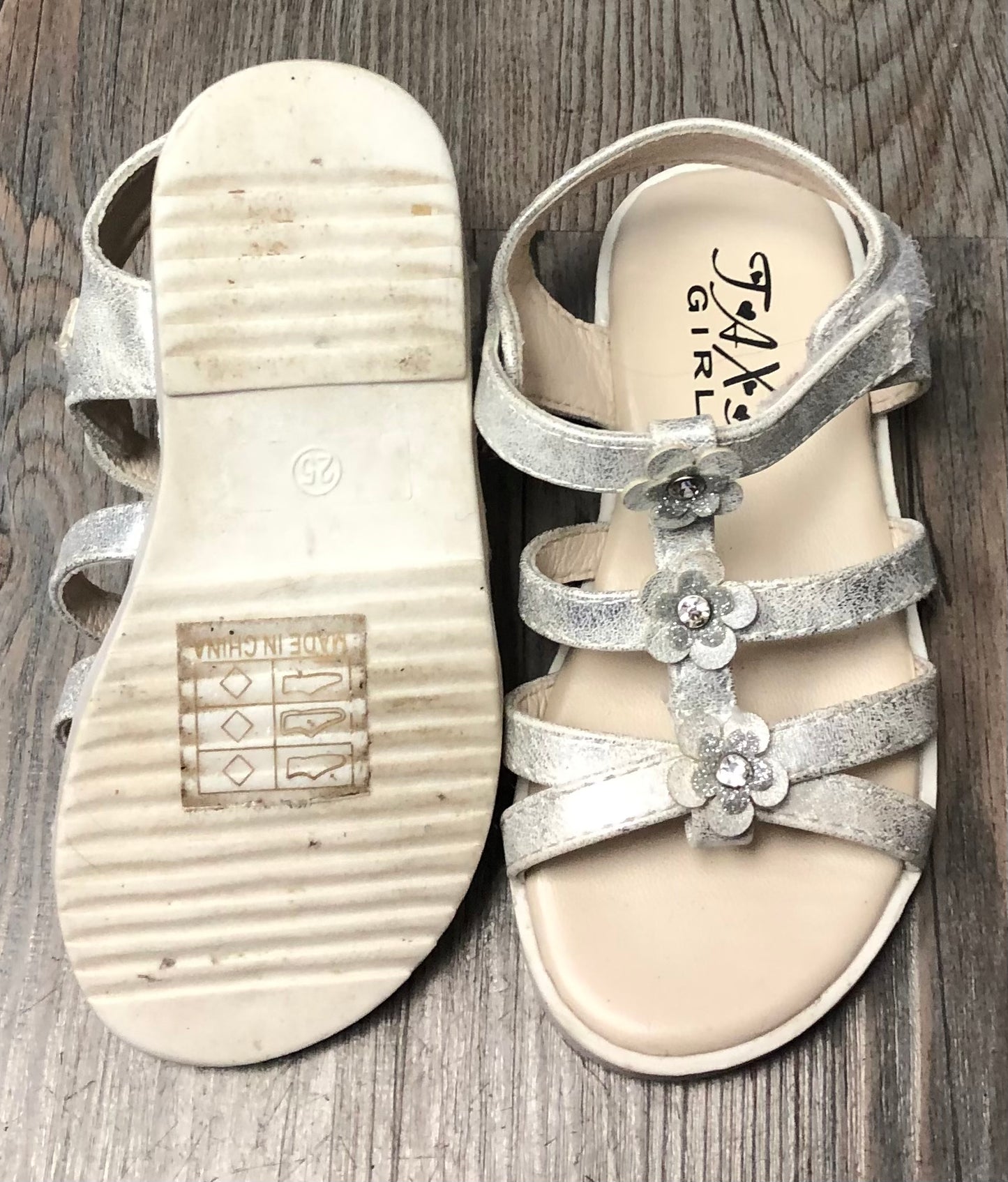Silver Taxi Girl Sandals, 8T