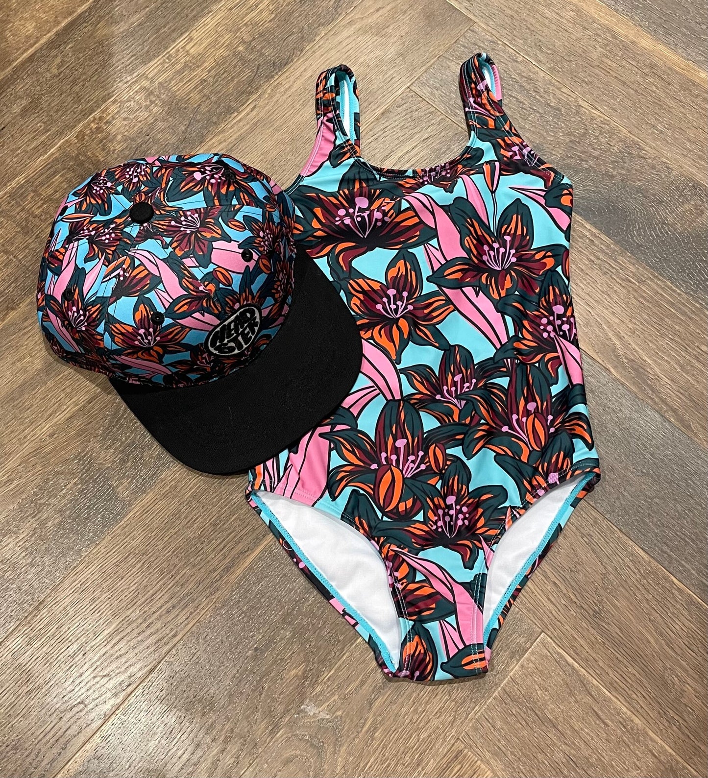 Floral Headster Cap/Swimsuit, 6Y