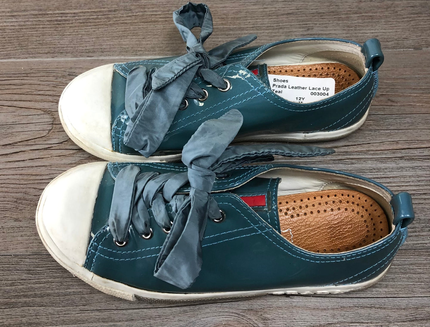 Teal Prada Leather Lace Up, 12Y