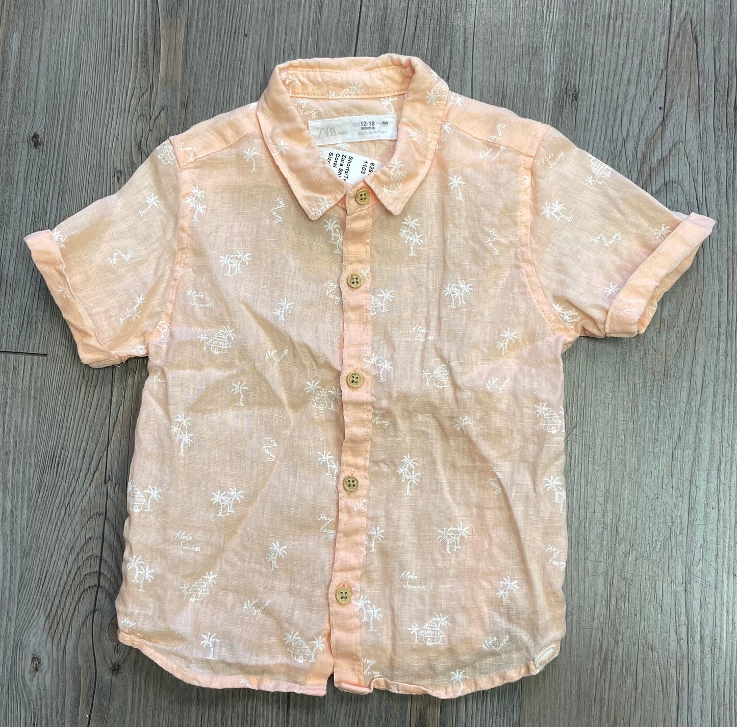 Coral Zara Linen Shirt, 12-18M