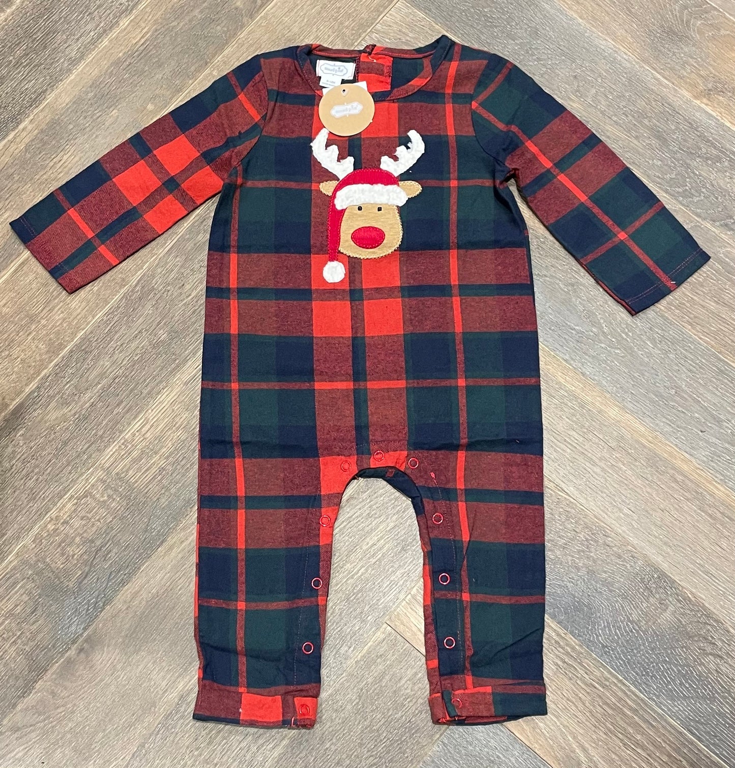 Plaid Mudpie Reindeer Onesie, 6-9M