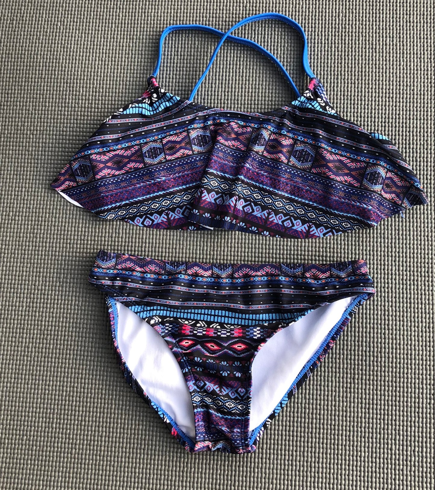 Blue  Boho 2 Piece Swim Suit, 9-10Y